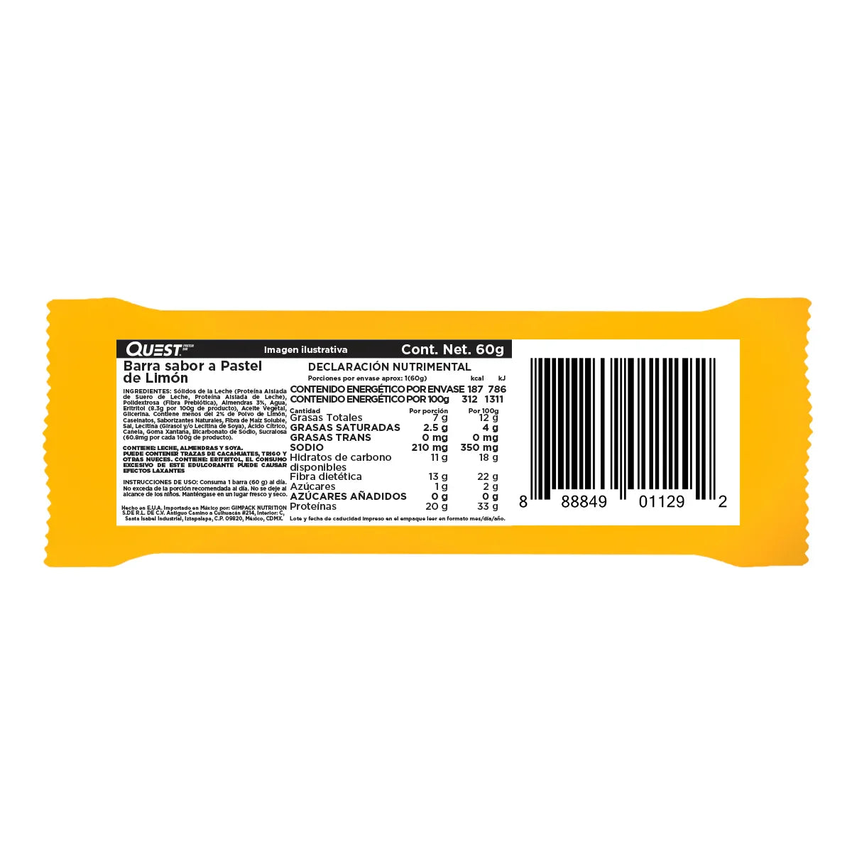 BARRA QUEST PAY DE LIMON 60 GR