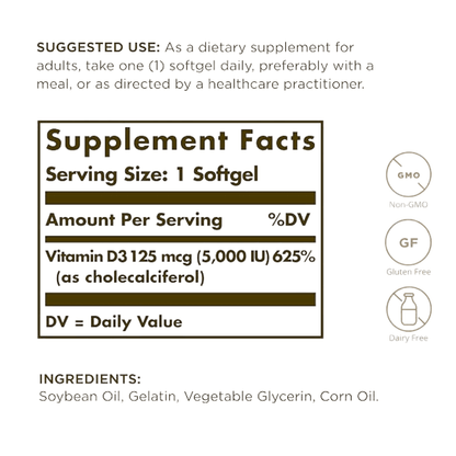 VITAMINA D3 125 MCG 5000 IU 100 CAPSULAS SOLGAR