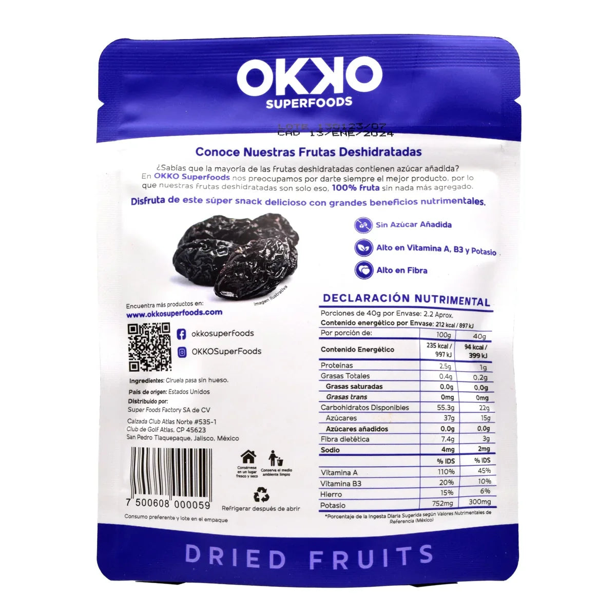 CIRUELA PASA 90 GR OKKO