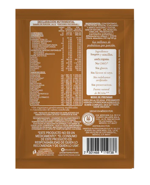 PROTEÍNA HABITS SACHETS DE CACAO 30.5 G