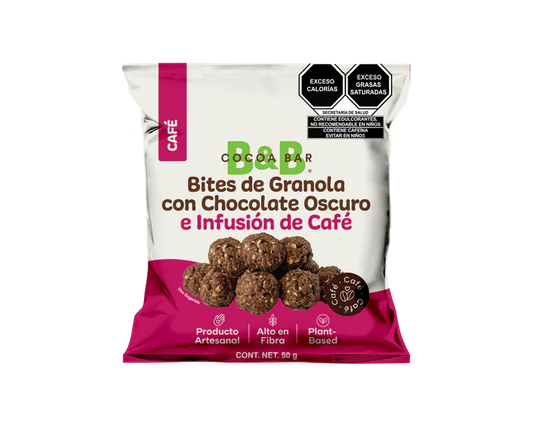 BITES DE GRANOLA CON CHOCOLATE OSCURO E INFUSION DE CAFE