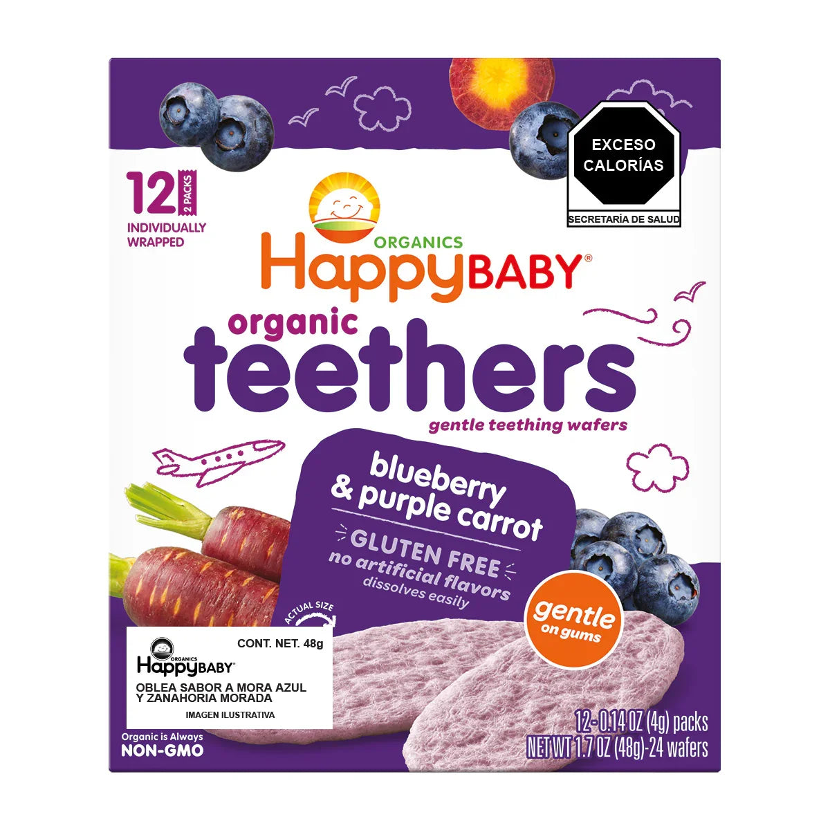 GALLETAS ORGANICAS SABOR MORA AZUL Y ZANAHORIA 12 PAQUETES HAPPYBABY