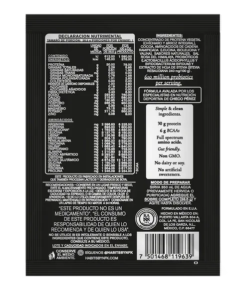 PROTEÍNA HABITS HIGH PERFORMANCE SACHETS DE CACAO 39.5 G