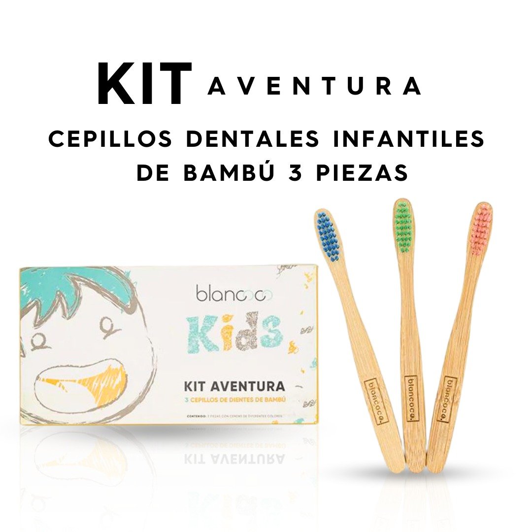 KIT AVENTURA 3 CEPILLOS DE DIENTES BAMBU BLANCOCO