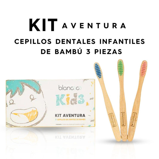 KIT AVENTURA 3 CEPILLOS DE DIENTES BAMBU BLANCOCO