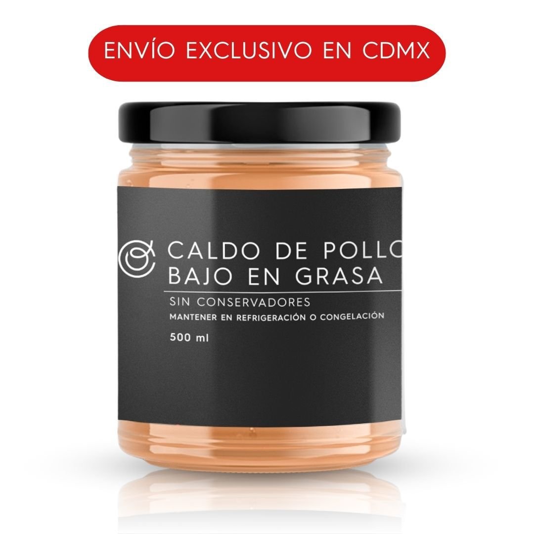 CALDO DE POLLO BAJO EN GRASA 500 ML · ENVÍO EXCLUSIVO EN CDMX ·