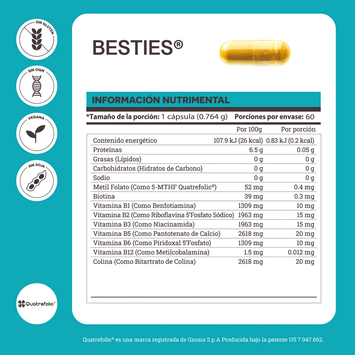 BESTIES COMPLEJO B ÁCIDO FÓLICO & VITAMINA B12 60 CÁPSULAS MATTER POST FERTILIDAD - Oc Market