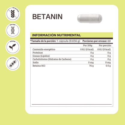 BETANINA BETAINA HCI 60 CÁPSULAS MATTER - Oc Market