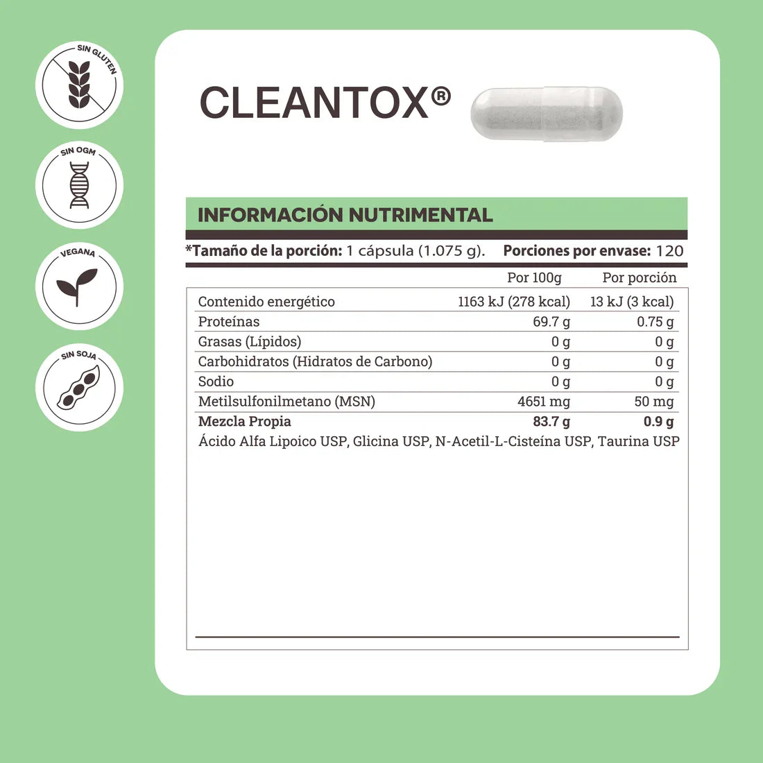CLEANTOX ÁCIDO ALFA LIPOICO & N-ACETIL 120 CÁPSULAS MATTER