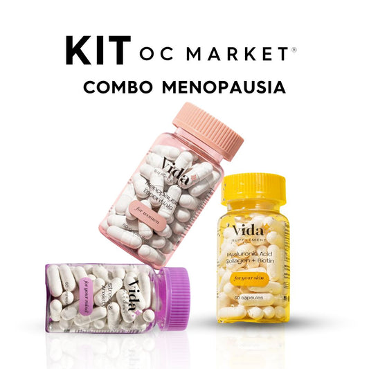 COMBO OCM PARA PERI Y PRE MENOPAUSIA (MENOPAUSIA 60 CAPS VIDA SUPPLEMENT, PIEL SANA ACIDO HIALURONICO CON COLAGENO 60 CAPS VIDA SUPPLEMENT, ESTRES Y ANSIEDAD 60 CAPS VIDA SUPPLEMENT) - Oc Market