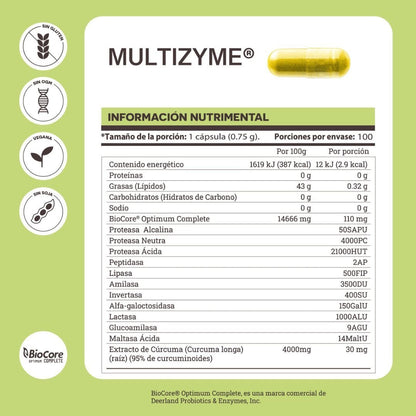 MULTIZYME ENZIMAS DIGESTIVAS CON INULINA Y CÚRCUMA 100 CÁPSULAS MATTER - Oc Market