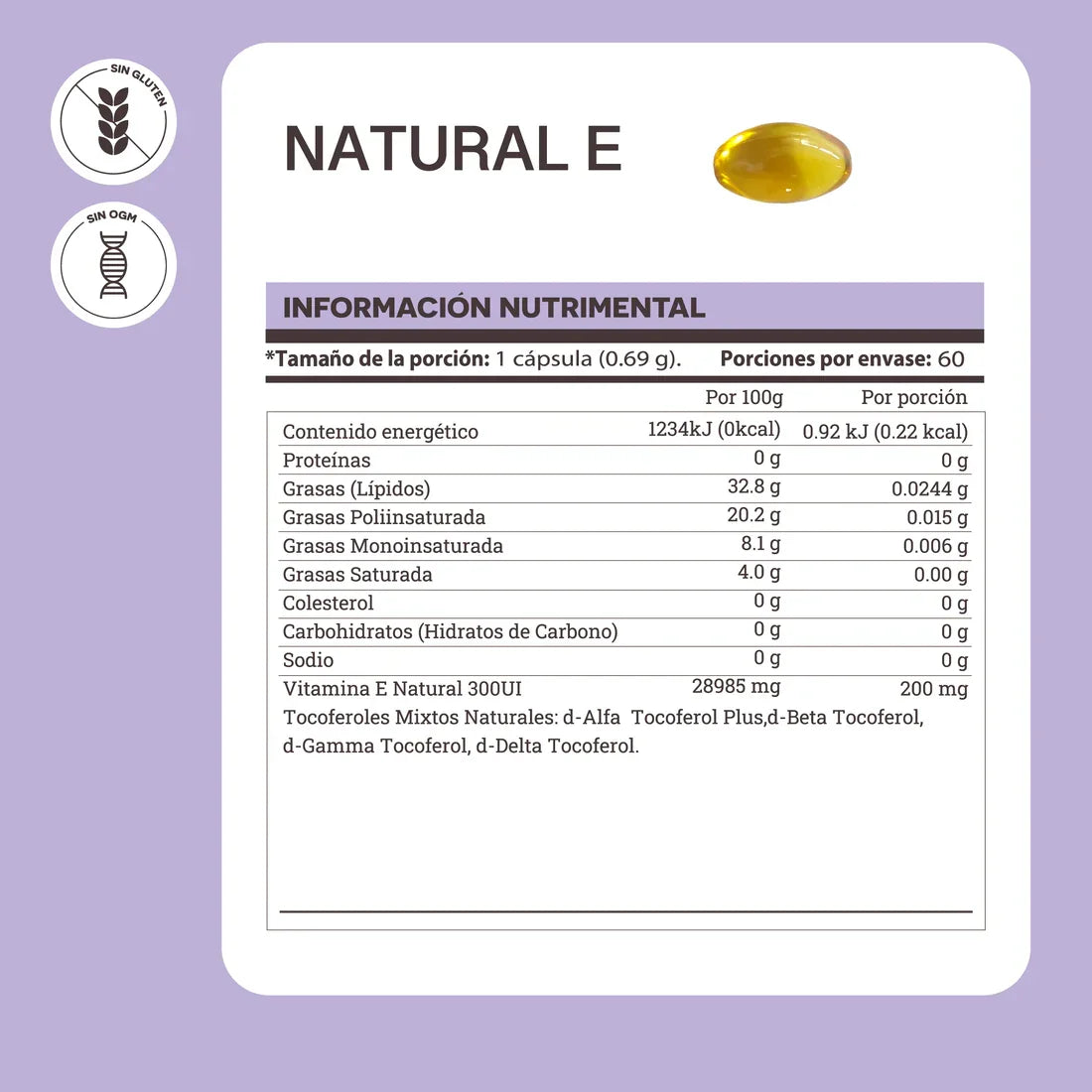 NATURAL E VITAMINA E 60 CÁPSULAS MATTER