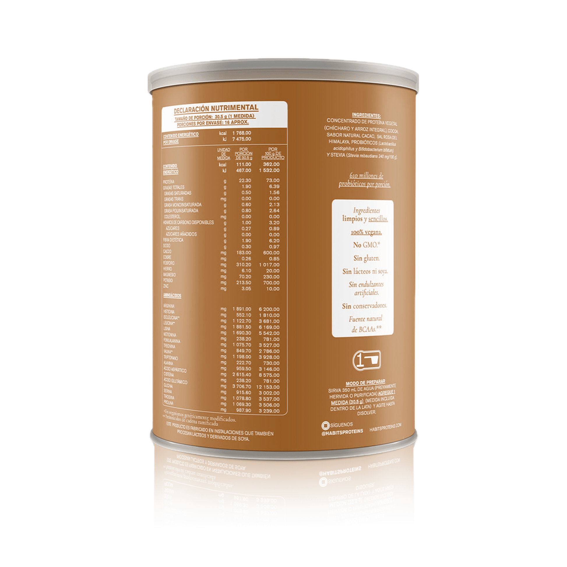 PROTEÍNA HABITS PROBIÓTICOS CACAO 488 G - Oc Market